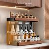 Retro Solid Wood Multi-Functional Kitchen Rack: Seasoning Storage, Jar and Bottle Holder, Knife Organizer.