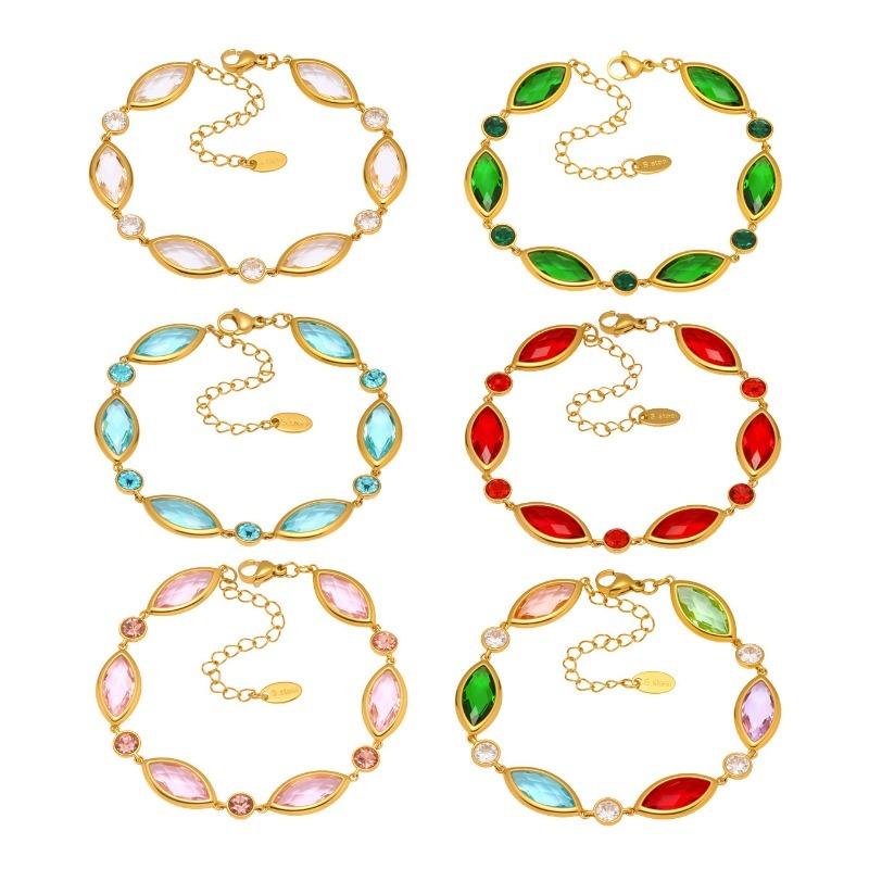 Women Luxury Shiny Crystal Glass Bracelet Stainless Steel Gold Plated Jewelry