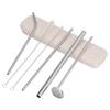 Portable 304 Stainless Steel Drinking Straws Spoon Set Reusable Cocktail Drinking Straws with 2