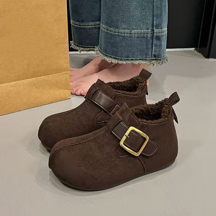 Round head heightened thick-soled Birkenstocks winter new small velvet cotton shoes