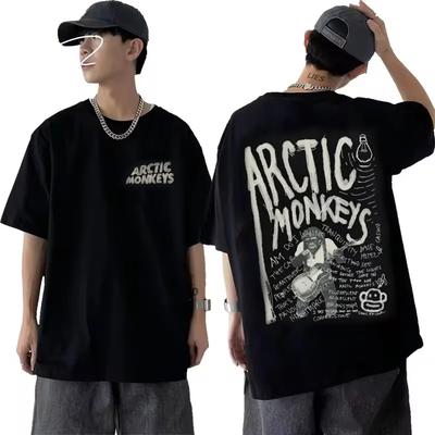 Cotton Arctic Monkeys Inspired T Shirt Album List Doodle Print Vintage T-shirt Men Hip Hop Punk Short Sleeve Tshirts Streetwear