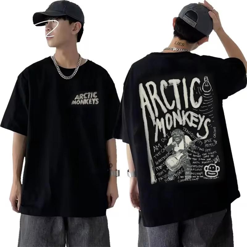 Cotton Arctic Monkeys Inspired T Shirt Album List Doodle Print Vintage T-shirt Men Hip Hop Punk Short Sleeve Tshirts Streetwear
