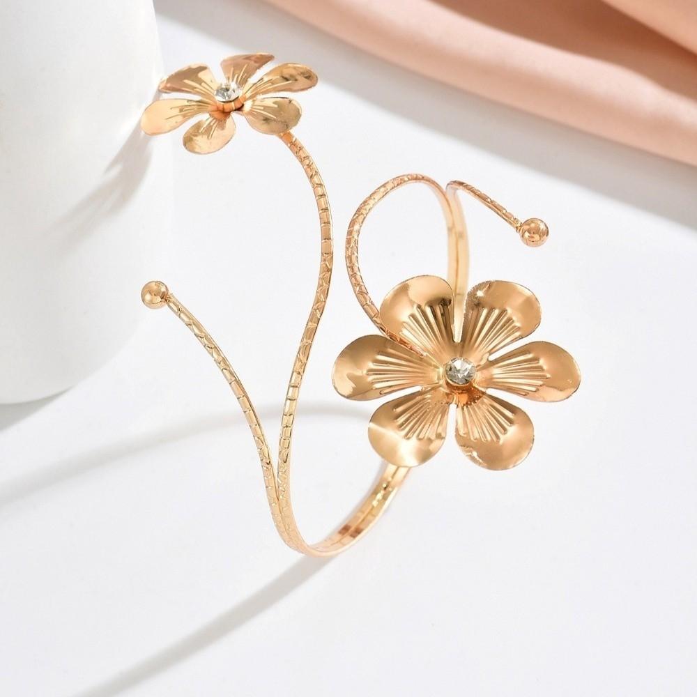 Adjustable Open Arm Bangle Bohemia Style Armband Elegant Flower Bracelet  Hand Jewelry
