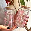 Tazza di Vetro con Fiocco Design Cartone Animato, Tazza da Caffè Carina a Strisce per Uso Domestico per Ragazze, Può Essere Usata per Tè e Limonata