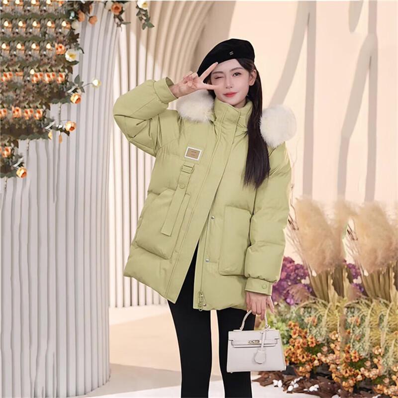 SNOWFLYING Women's Short Hooded Down Jacket with Faux Fur Trim