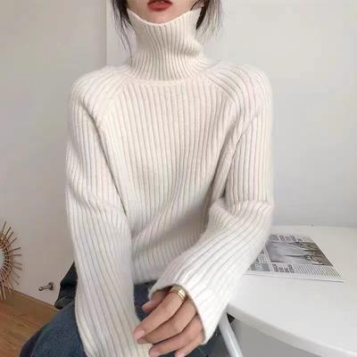 Women's High Neck Extra Thick Sweater Autumn Winter Lazy Loose Fit Outer Wear Pullover Knitted Base Layer