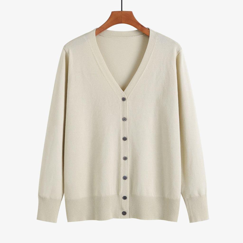 Plus Size V-Neck Cardigan Sweater for Women - Solid Color Knitted Top, Fits Up to 180 Pounds