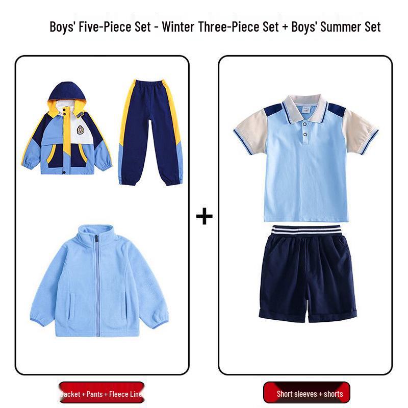 Primary School Autumn/Winter Five-Piece Windbreaker Set: New Style Warm Kindergarten Uniform
