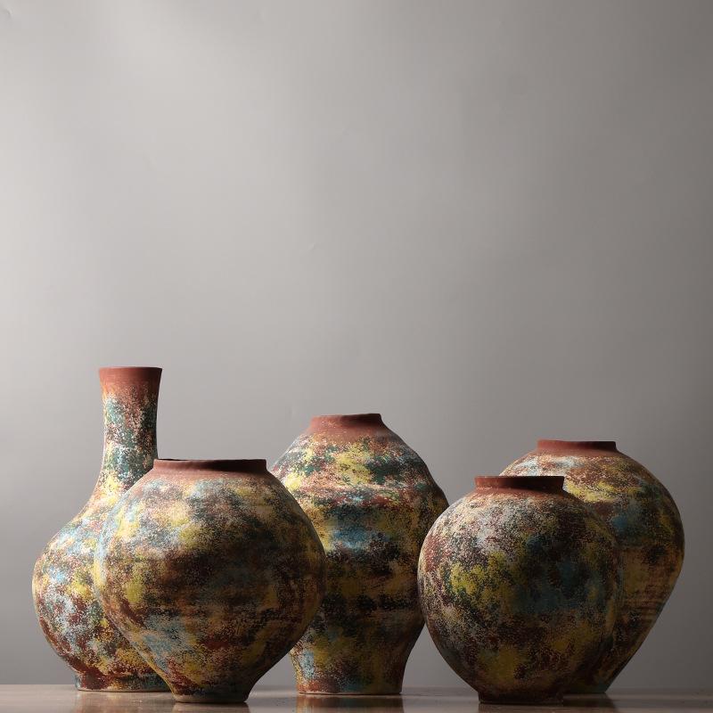 Ceramic Vase Retro Colorful Graffiti Flower Vase Ceramic Handicrafts Porcelain Vase Terrarium Home Decoration Accessories