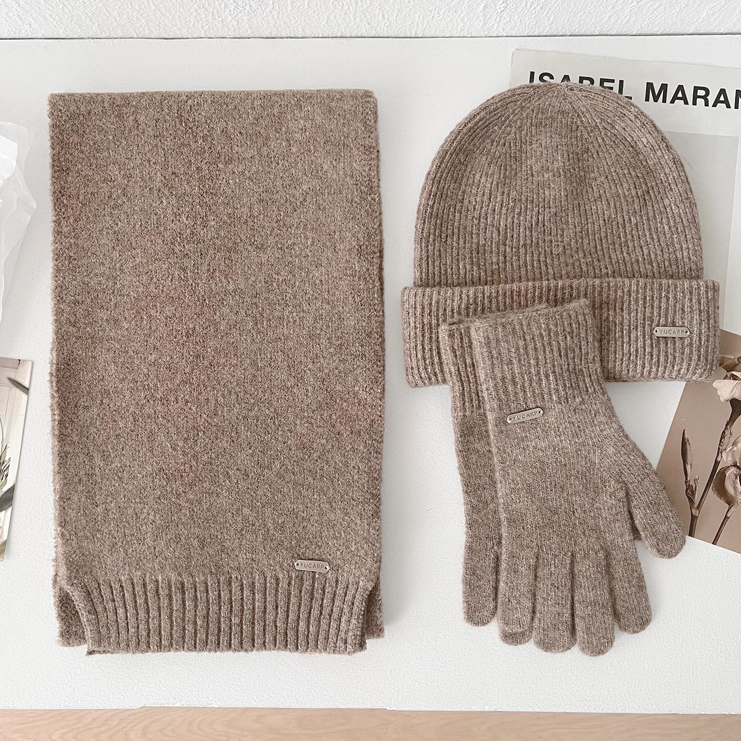 3 Stuks/Set Gebreide Ring Sjaal Dames Wol Hoed Winter Warme Sjaals Effen Pet Ontwerp Zachte Kasjmier Pashmina Kraag Nek Sjaal gray