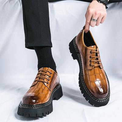22 Spring and Autumn Large Size Low-top Big Head Leather Shoes, New Thick-soled Heightening Nightclub Leather Shoes