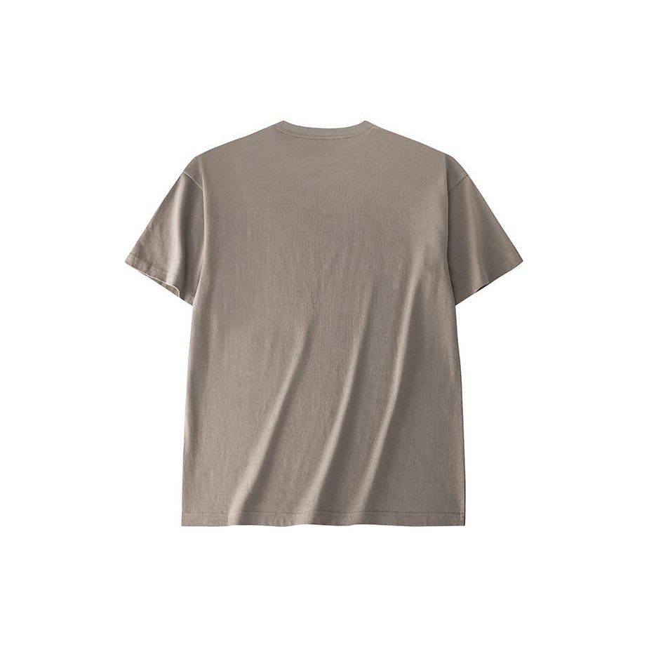 Anta Solid Color Loose Fit Round Neck Short Sleeve Drop Shoulder T-Shirt Men Tops Linen-Gray 972428109-9