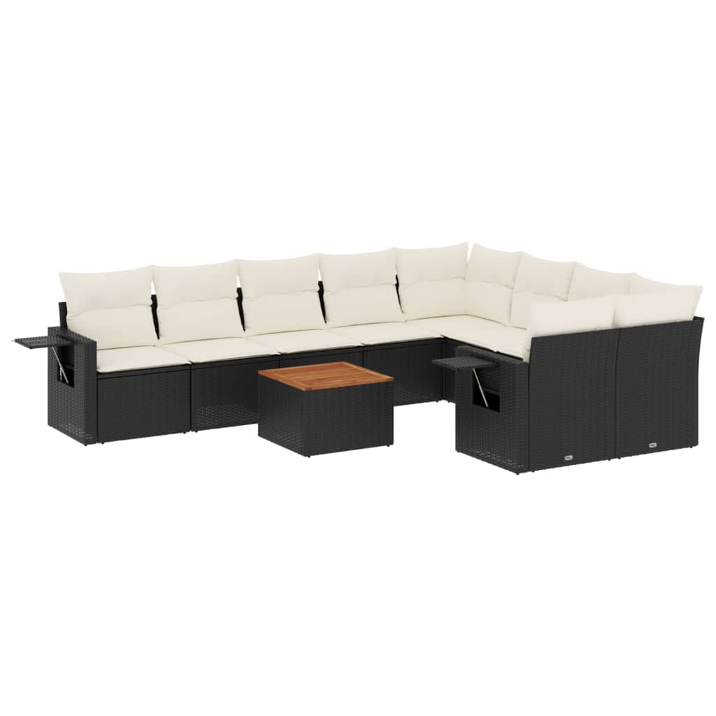 10 piece Garden Sofa Set with Cushions Black Poly Rattan