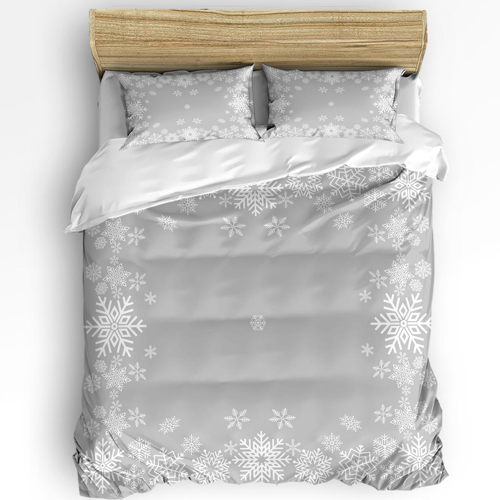 Weihnachts-Schneeflocken Blau 3-teiliges Bettwäsche-Set für Doppelbett Heimtextilien Bettbezug Steppdeckenbezug Kissenbezug