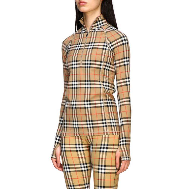 Burberry Women's Checked High Neck Long Sleeve T-shirt Archive Beige 80245721