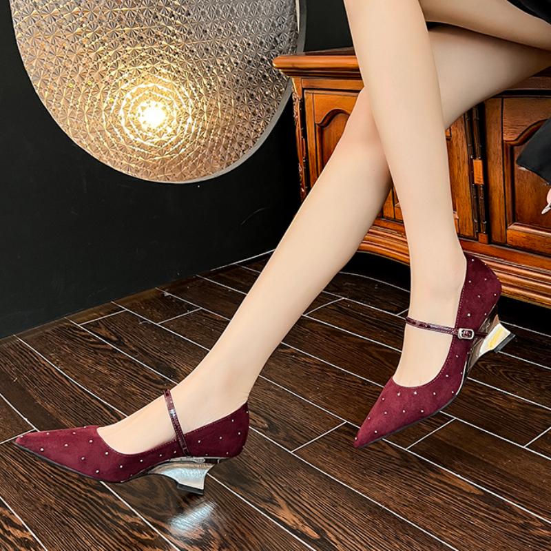 Fashion New Women's Bling Pumps High Heels Party Dress Shoes Square Toe Mary Janes Shoes Black Red Glitter Zapatos Mujer Autumn