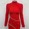 Women's Elegant Rhinestone Round Neck Slim Fit Evening Dress