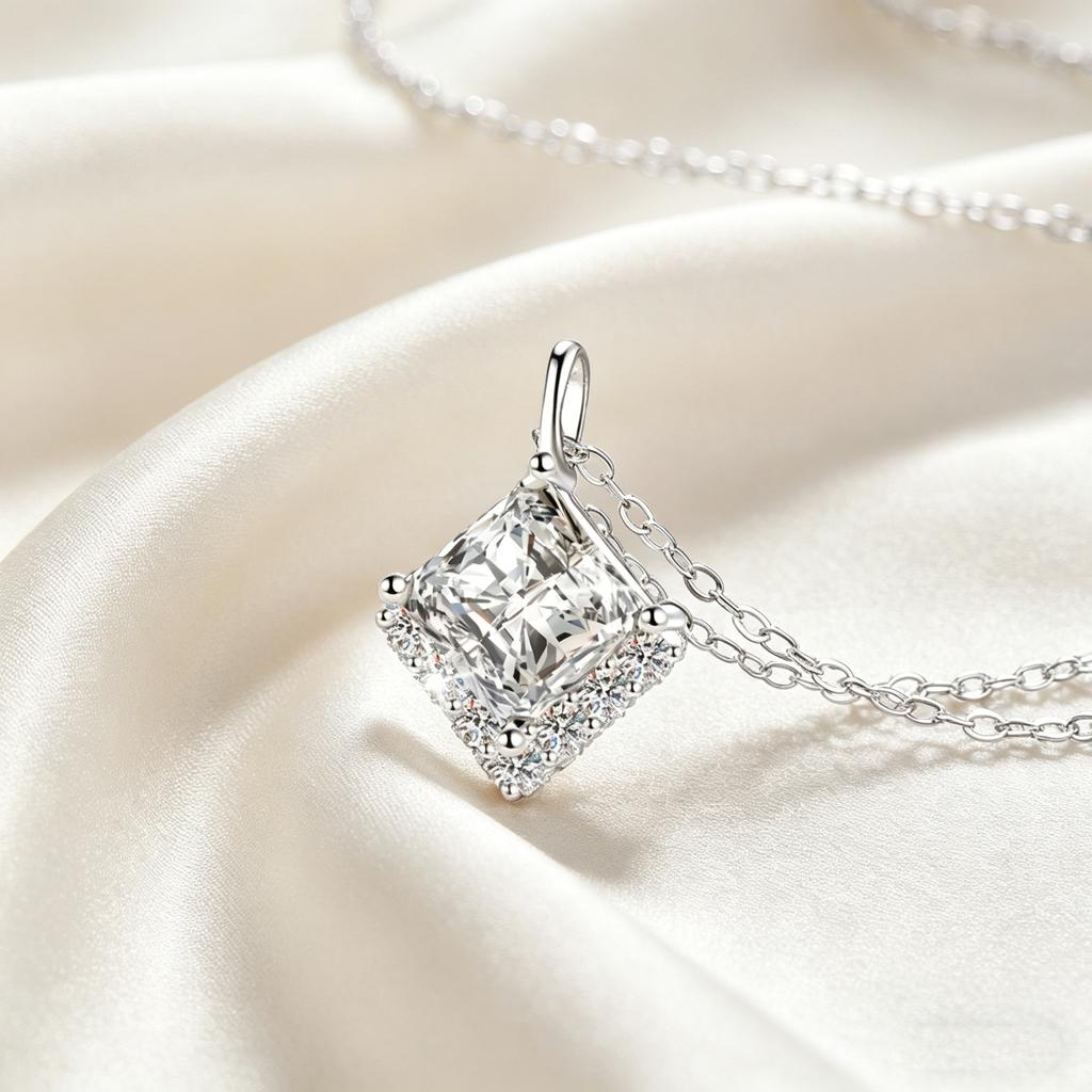 Color Moissanite Princess Cube Pendant Necklace Silver Luxury Unisex Jewelry Affordable Light Luxury Jewelry Gift
