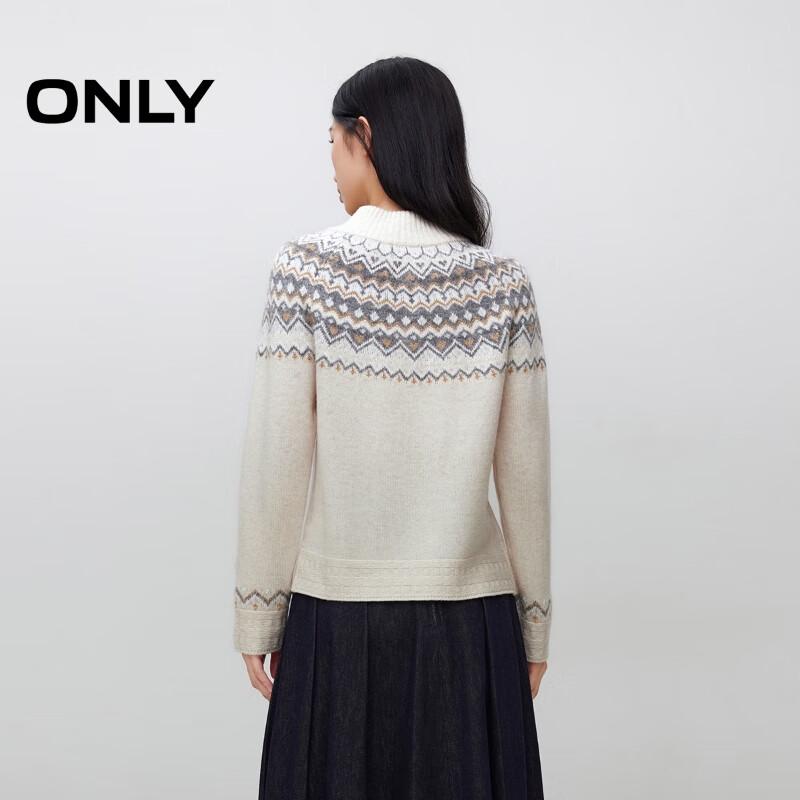ONLY Women's Nordic Jacquard Half-Placket Mock Neck Knit Sweater