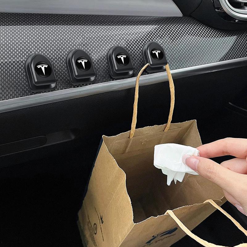 AMD1 2Pcs Mini Car Hooks Storage Clip Holder Auto Sticker For Tesla Model Y 2025 Model 3 Model S Model X Cybertruck Roadster SpaceX