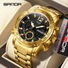 Sanda Men's Dual Display Multifunction Steel Band Sport Waterproof Watch