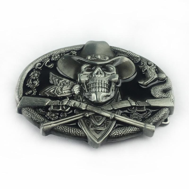 Western Cowboy Skull Black Large Zinc Alloy Retro Oval Belt Buckle