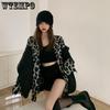 Lady Vintage Leopard Print Long-sleeved T-Shirts Women Spring Autumn Casual Single Breasted Mid-length Shirts Streetwear