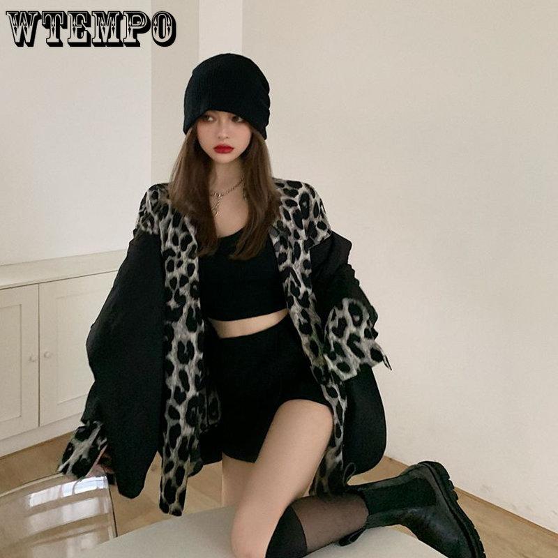 Lady Vintage Leopard Print Long-sleeved T-Shirts Women Spring Autumn Casual Single Breasted Mid-length Shirts Streetwear