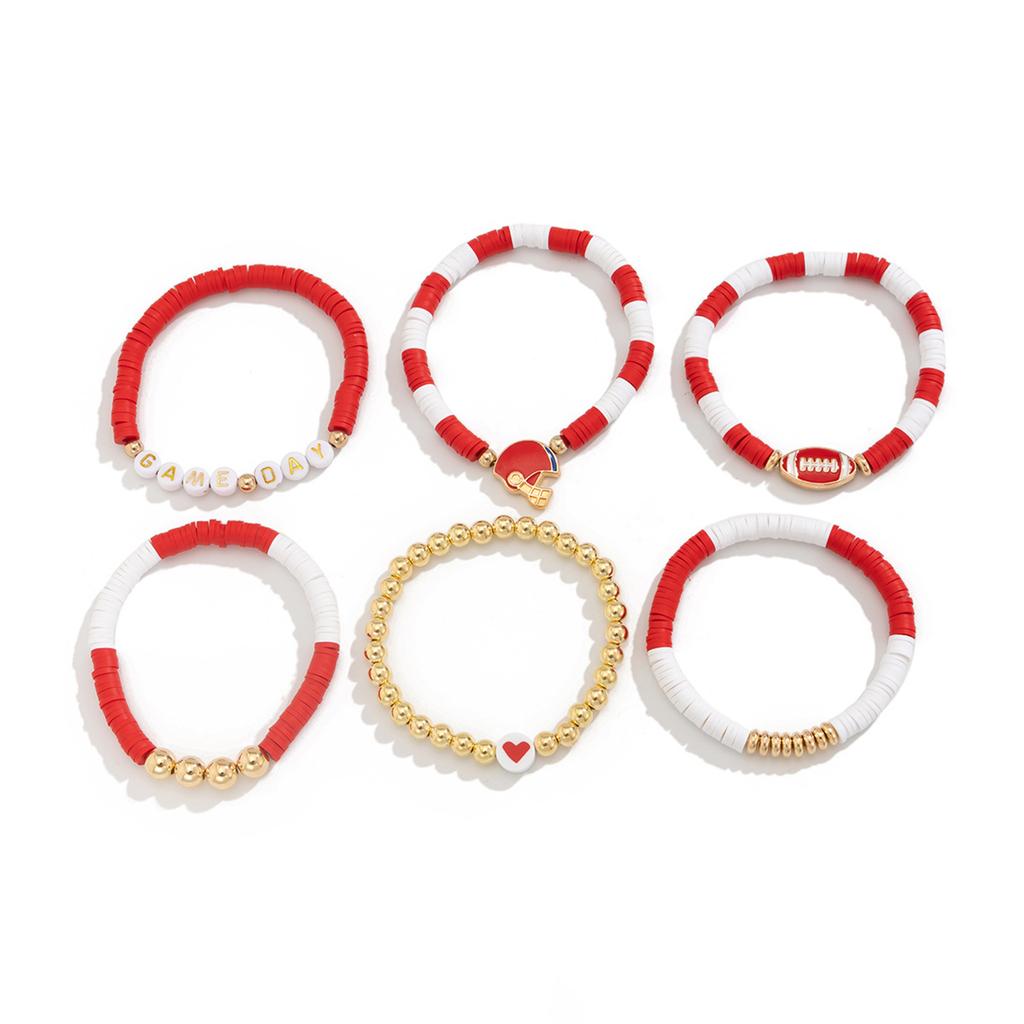 Letter Football Charm Bracelet for Women and Men Adjustable Beaded Bangles Stackable Jewelry for Sports Enthusiasts