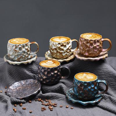 Steingut Kaffeetassen und Untertassen Set kreativ Vintage handgefertigt Latte Art Tassen Keramik Wasserbecher Ins Style Becher