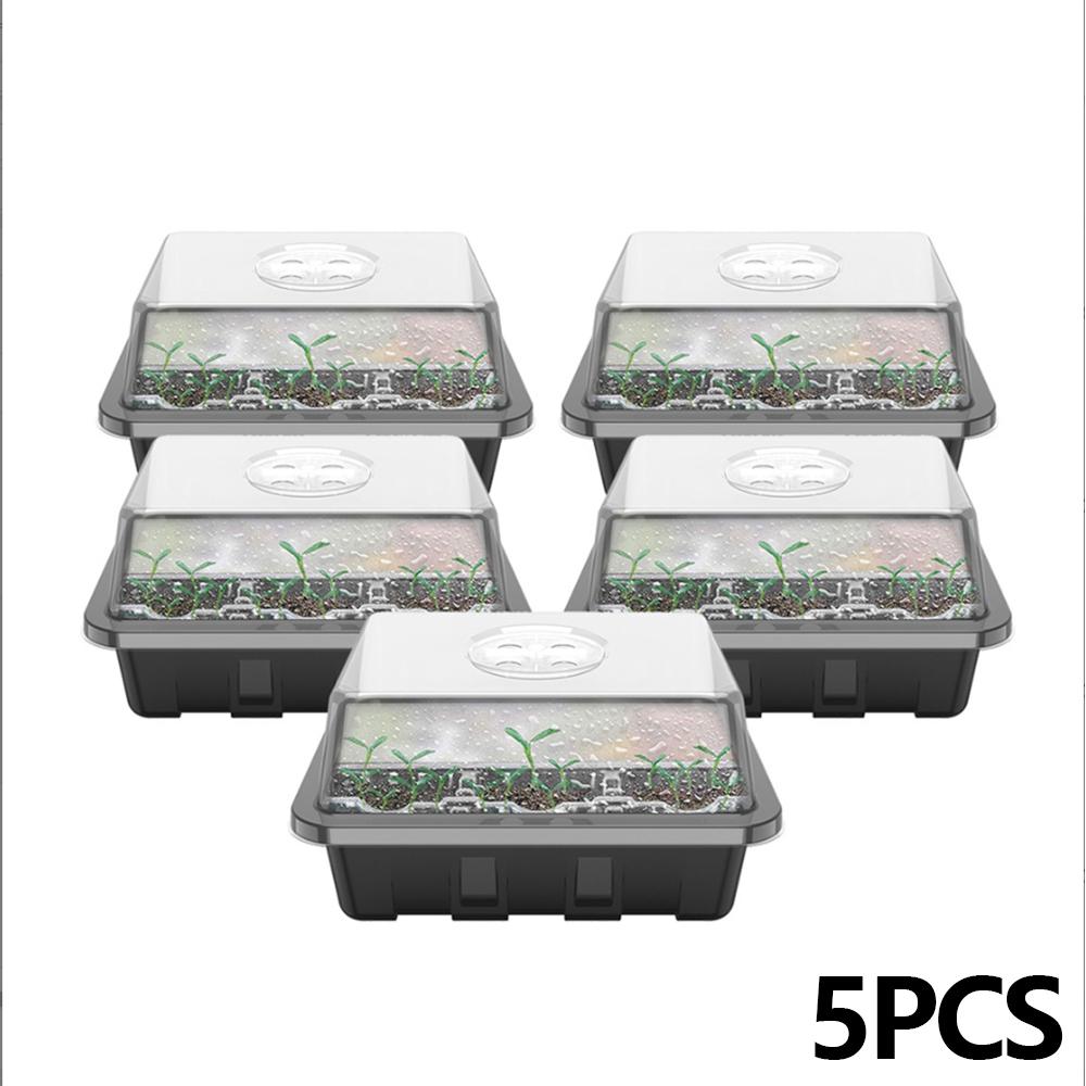 5Pcs Seed Propagator Tray Plastic Seedlings Trays with Transparent Cover Breathable Seedlings Germination Tray for Garden Indoor