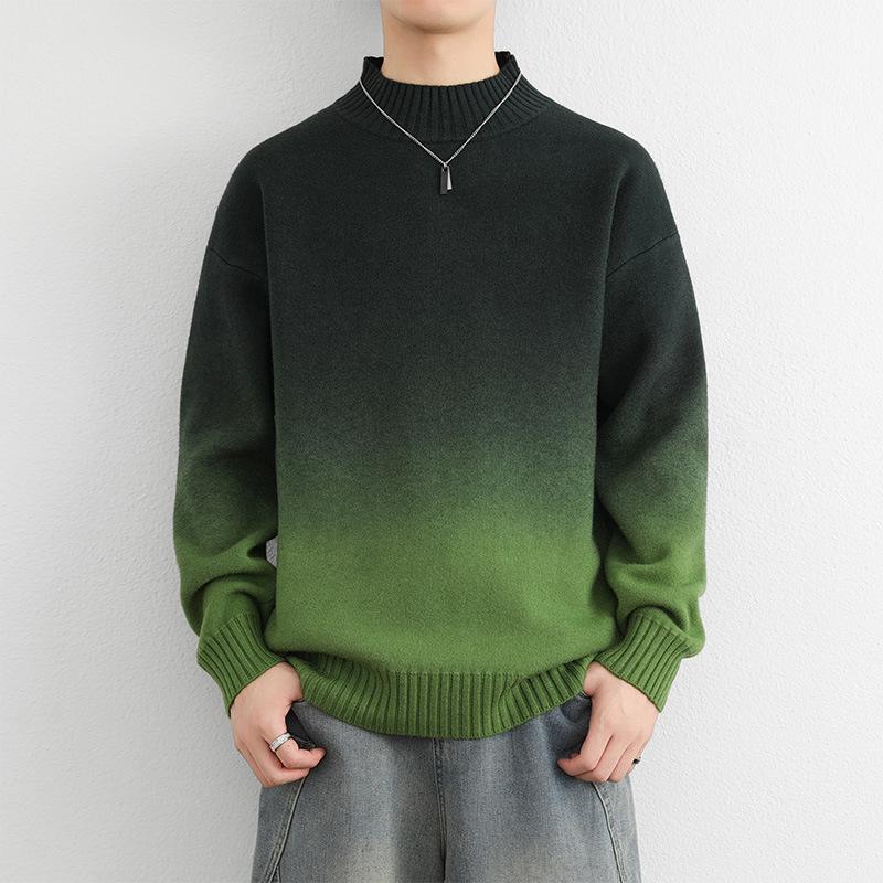 Men's Gradient Sweater, Half-High Collar, 2024 Autumn/Winter Trend, Soft & Fluffy Knit, Warm Base Layer