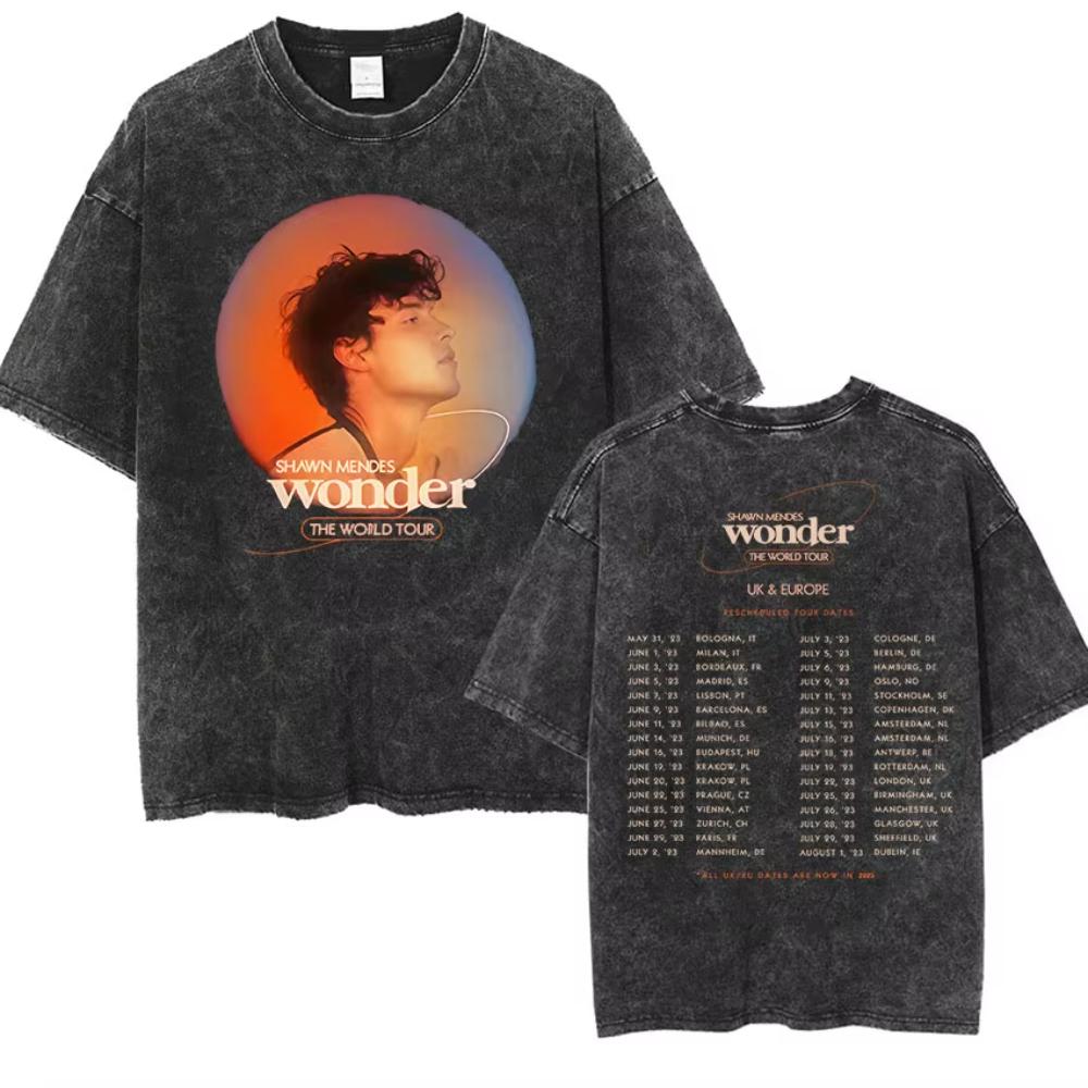 Rapper Shawn Mendes Tour Album Vintage Washed T-Shirt Herren Hip Hop Oversized T-Shirt Mode Hohe Qualität Baumwolle T-Shirts