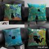 Black Cat Oil Painting Cushion Cover Summer Breathable Linen Organic Fabric Double-Sided Printing Sofa Pillow Case Home Decor