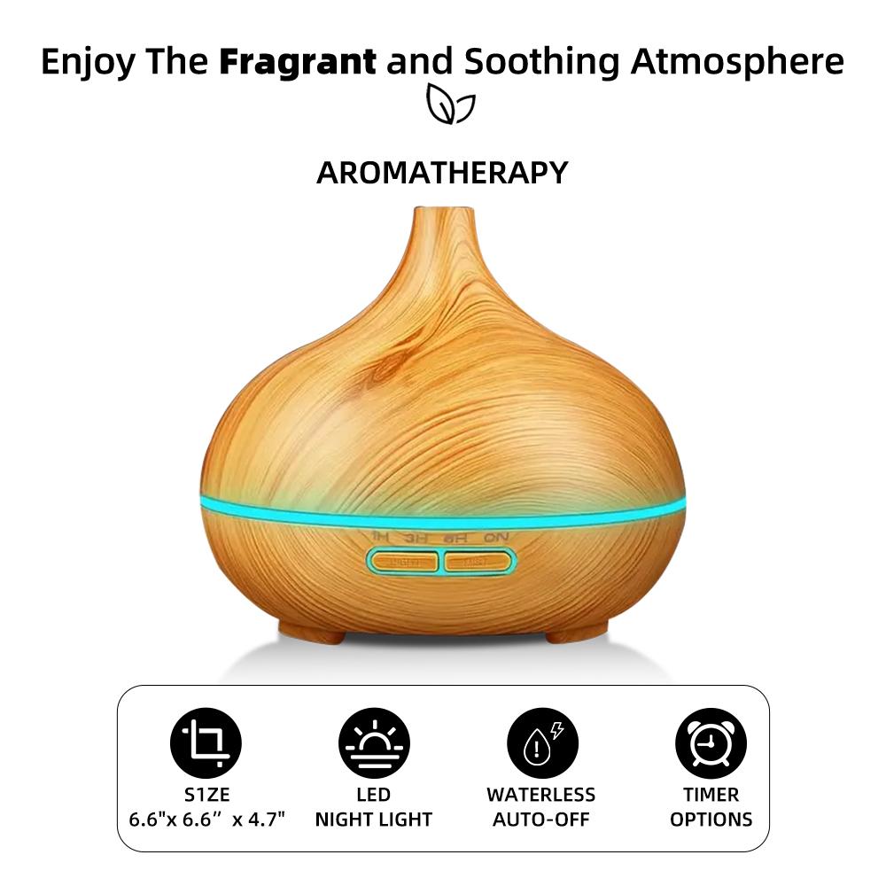 Diffuser For Home 550ml Aromatherapy Essential Oil Diffuser Wood Grain Remote Control Ultrasonic Air Humidifier Cool 7 Color LED