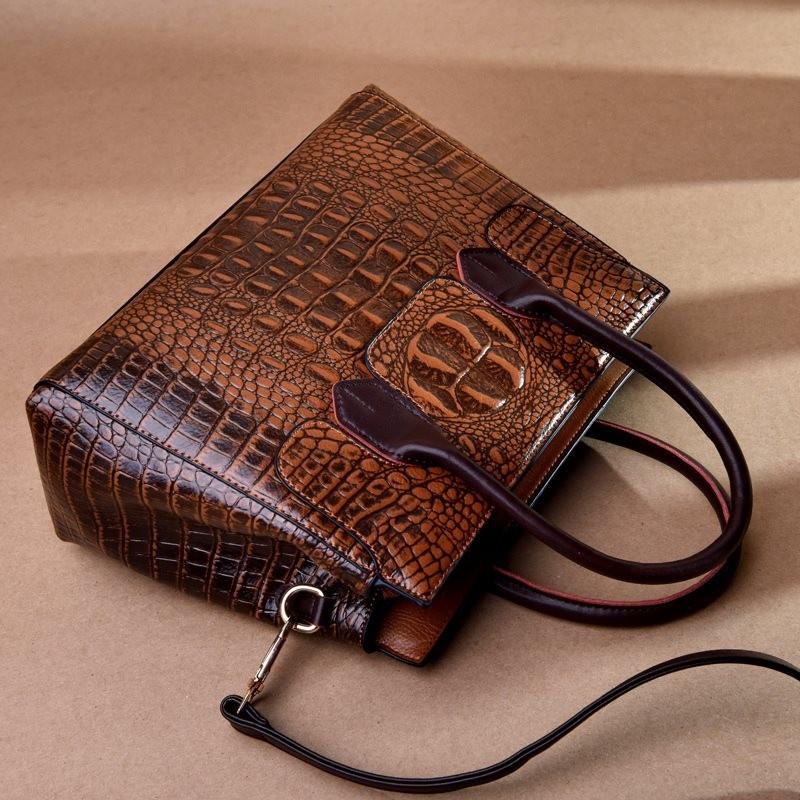 Elegant Yellow Pu Crocodile Textured Handbag For Women Versatile Everyday Tote Bag