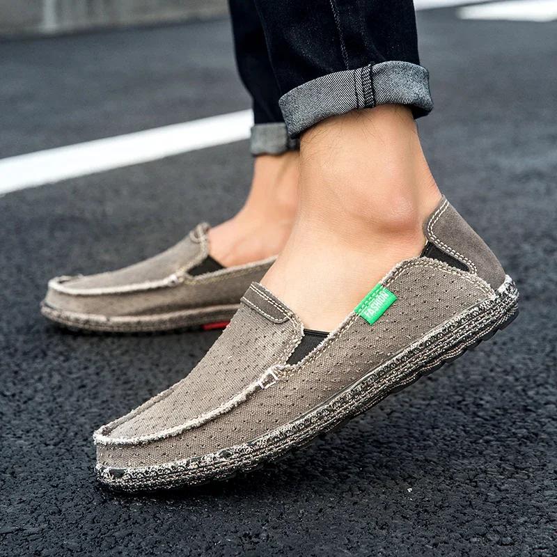 New Mens Breathable High Quality Casual Shoes Canvas Casual Shoes Slip On Men Fashion Flats