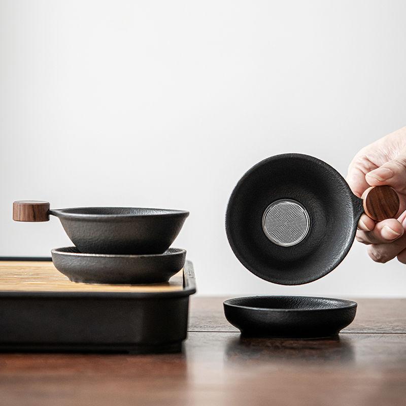 Frosted Tea Filter Holder Household Black Pottery Kung Fu Tea Separation Filter Light Luxury Tea Leak Tea Strainer