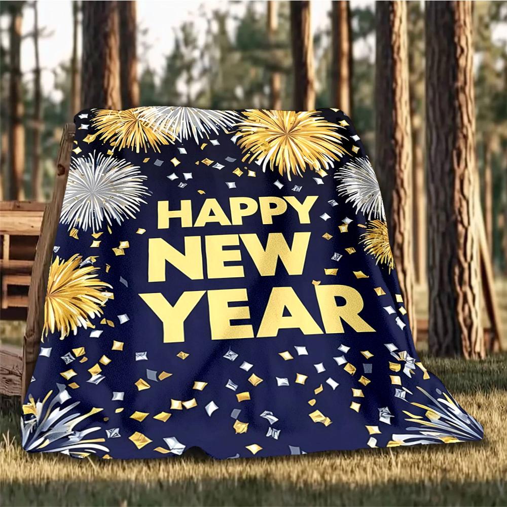 1pc New Year Decorations Outdoor Blanket - Lightweight Flannel Throw For Travel, Camping, Livingroom, Couch, Chair yy251114234