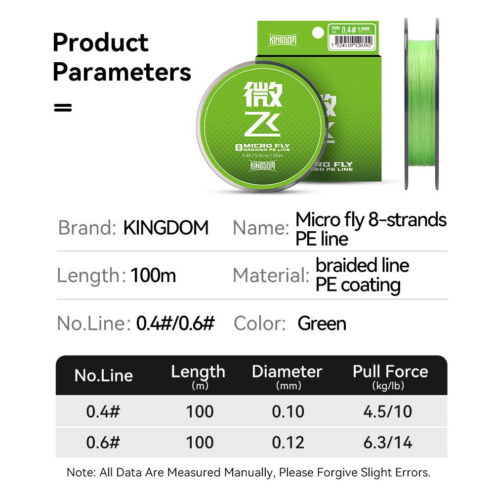 Kingdom Fishing Lines 100m 8 Strands PE Braid Line 0.4# 0.6# Green Multifilament PE Line High Smoothnes