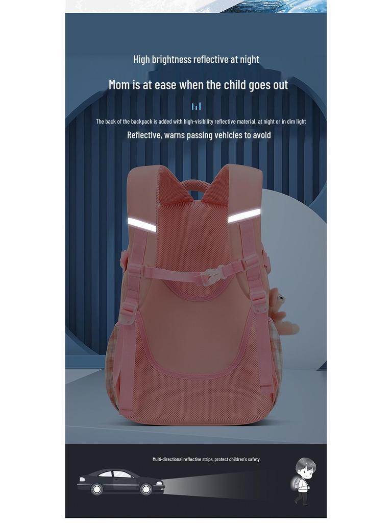 Girls' Trendy Lightweight Backpack: Spine-Protective, Double Shoulder Design for Grades 3-6