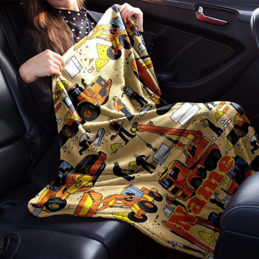 Custom Name excavator Theme Printed Blanket - Perfect for Couch, Bed, Travel & Outdoor Use | Machine Washable, Cozy & Durable.
