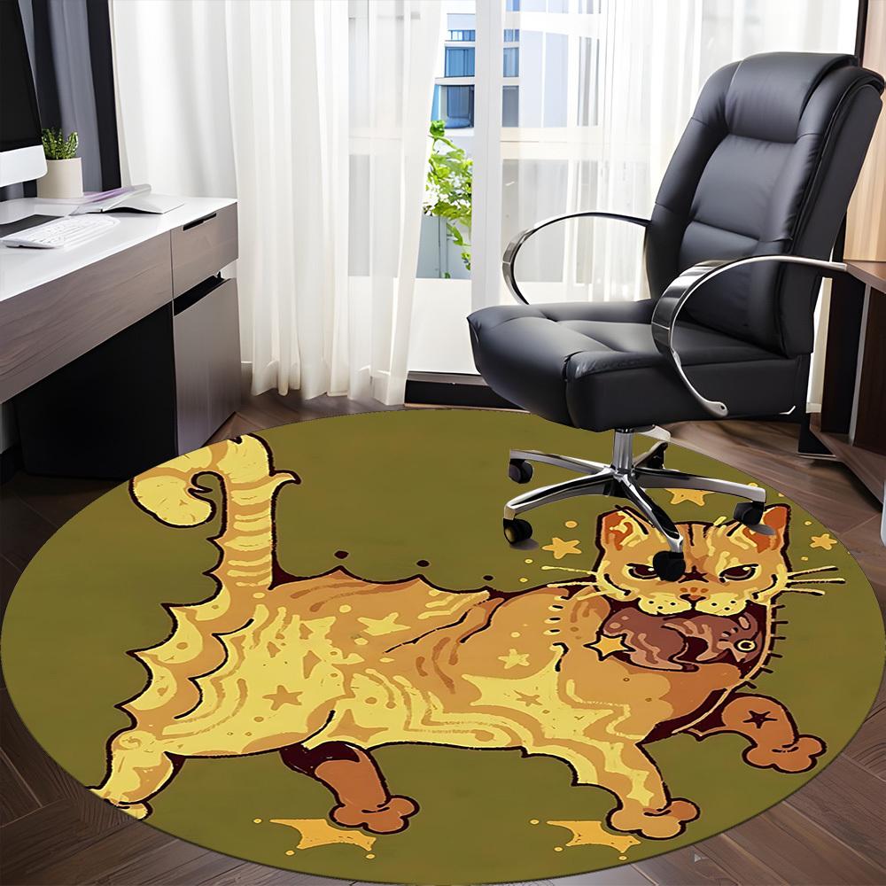 1PCCat Star Office Round Area Rug,  Mat Suitable For Office, Under Office Chairs Bedroom Living Room Home Decor, Room Deco