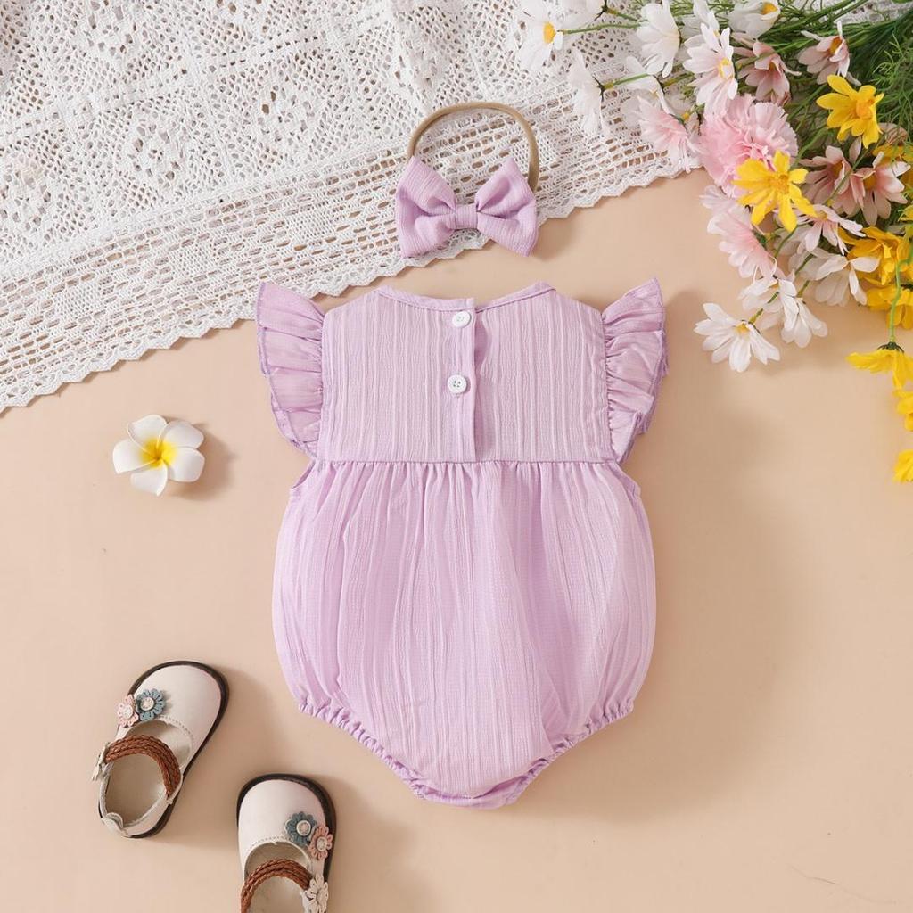 0-18M Neugeborenes Baby Mädchen Outfits Niedliche 3D Strick Blumen Sommerkleidung Säugling Fliegenärmel Bubble Strampler Stirnband Kleidung