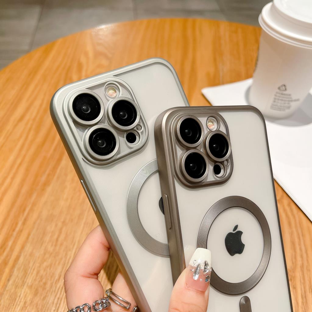 Luxury For Magasfe Wireless Charging Magnetic Case for iPhone 15 14 Plus 13 12 11 Pro Max Matte Plating Clear Soft Silicon Cover
