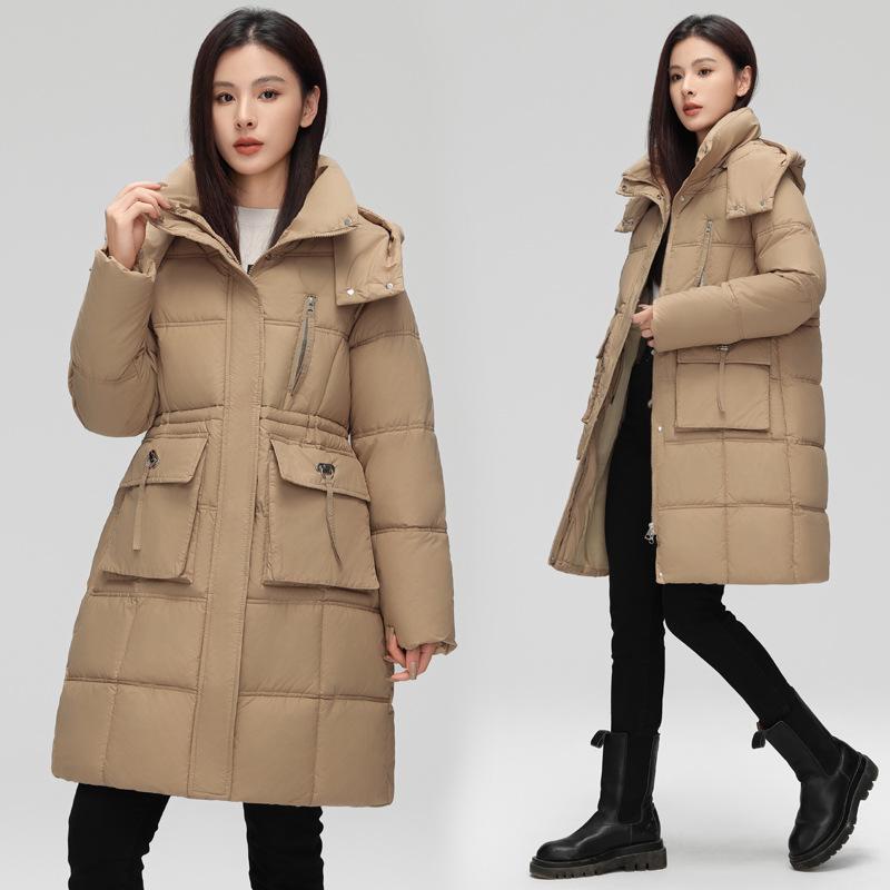 Hooded 2025 cotton jacket women's mid-length fashion tunic temperament padded clothes with large pockets mid-length padded jacket jacket