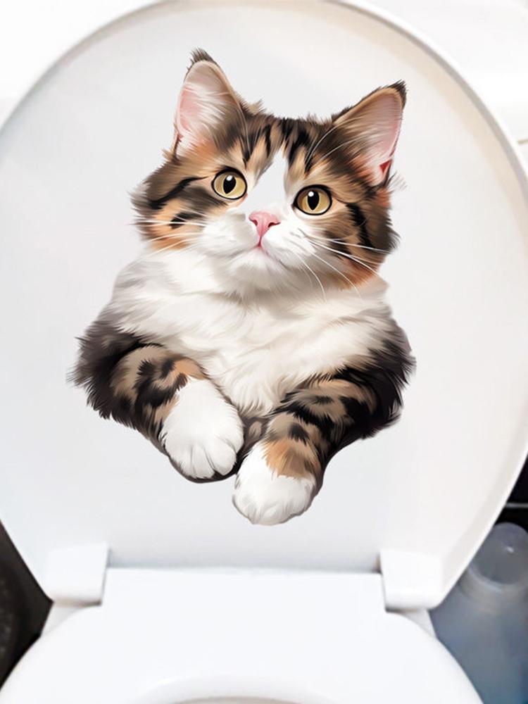 Lovely Cat Bathroom Toilet Stickers Modern Decorative Home Stickers Waterproof Decal Self-adhesive