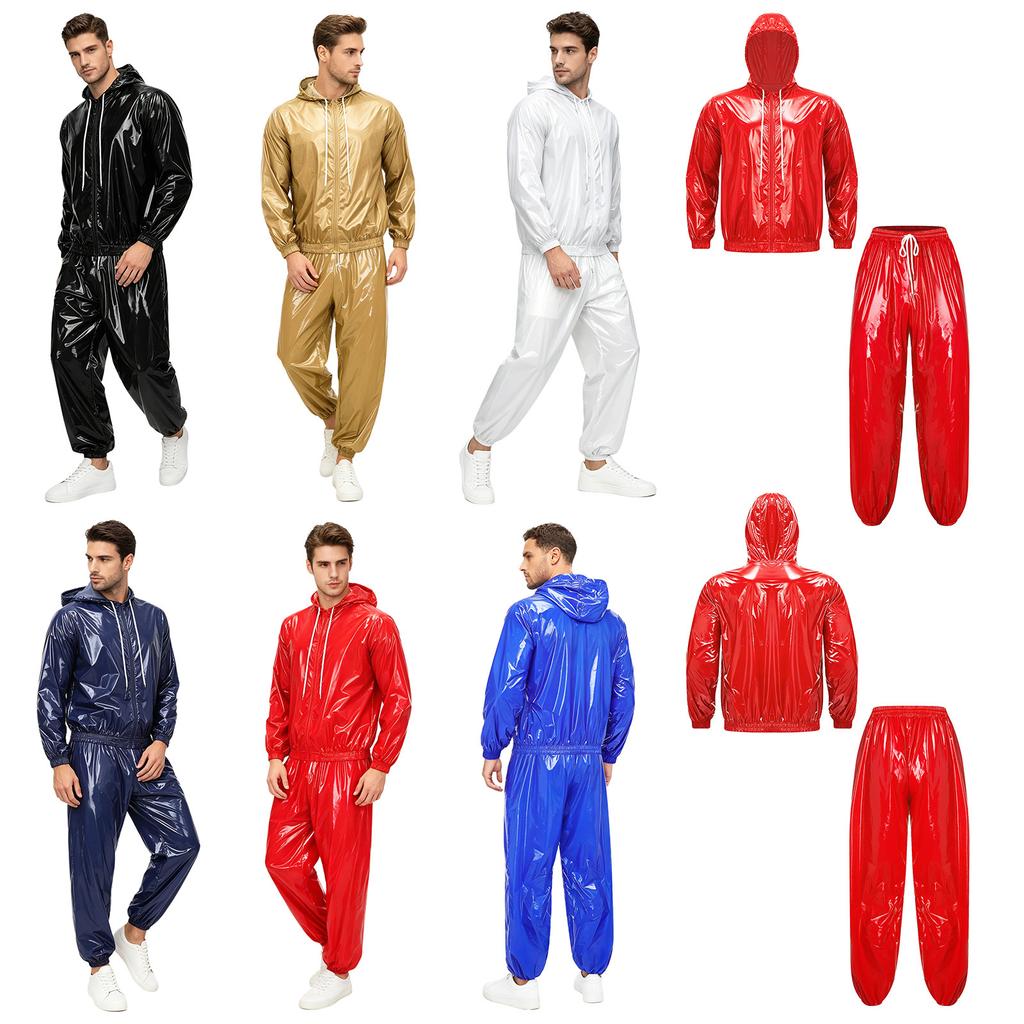 Wasserdichte Jacke und Jogginghose Set für Herren Langarm Frontreißverschluss Kordelzug Kapuze Windjacke für Wandern Angeln Training