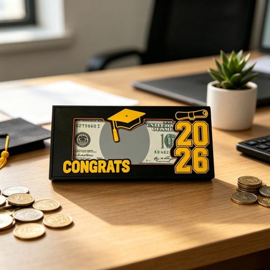 2026 Graduation Money Holder Wooden Cash Gift Holder Class of 2026 Money Card Envelope Box for High School College University Senior Graduates