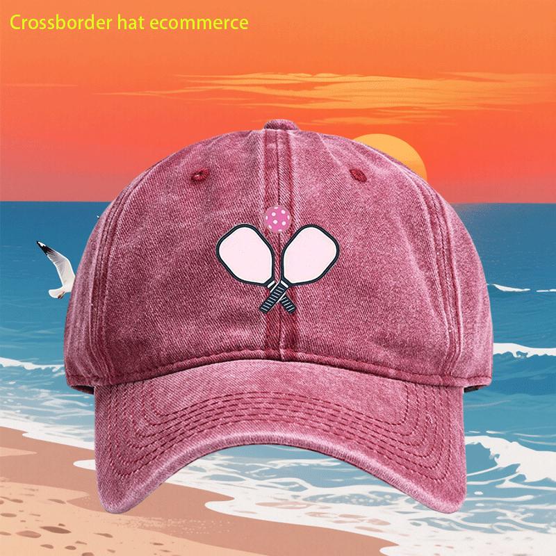 

Pickleball Paddles Pink Ball Washed Vintage Baseball Cap Unisex Casual Outdoor Sun Protection Adjustable Hat One Size
